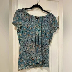 Croft & Barrow Turquoise Mandala Keyhole Tee with Metal Detail Size Medium P